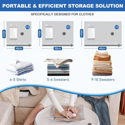 Travel Vacuum Bags with Electric USB Pump | Effortlessly Pack More & Save Space