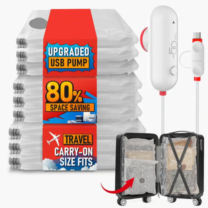 Travel Vacuum Bags with Electric USB Pump | Effortlessly Pack More & Save Space