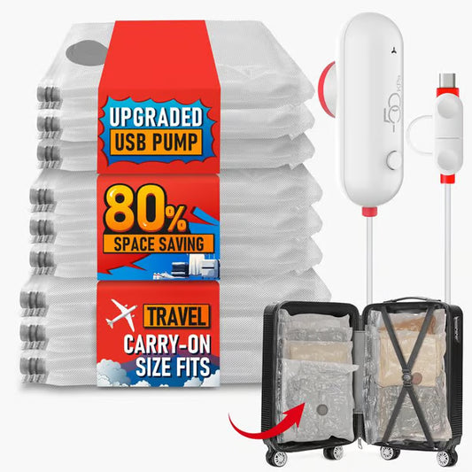 Travel Vacuum Bags with Electric USB Pump | Effortlessly Pack More & Save Space